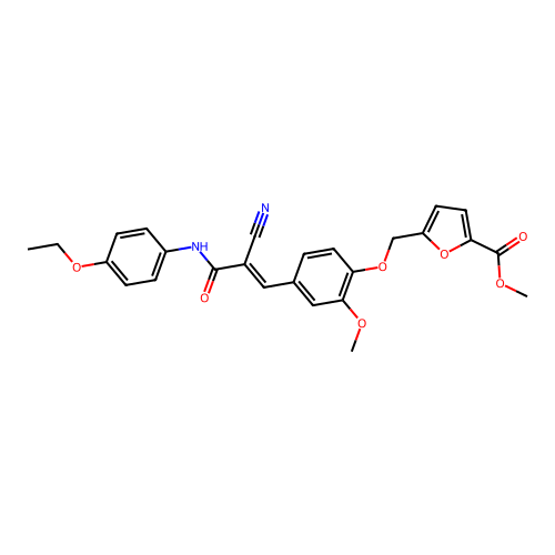 methyl 5-[[4-[2-cyano-3-(4-ethoxyanilino)-3-oxoprop-1-enyl]-2-methoxyphenoxy]methyl]furan-2-carboxylate structure