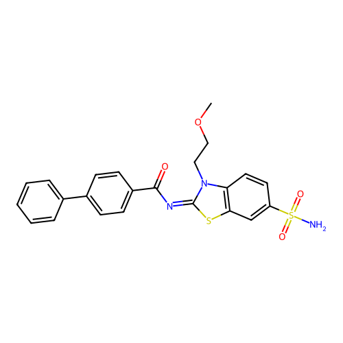N-[3-(2-methoxyethyl)-6-sulfamoyl-1,3-benzothiazol-2-ylidene]-4-phenylbenzamide structure