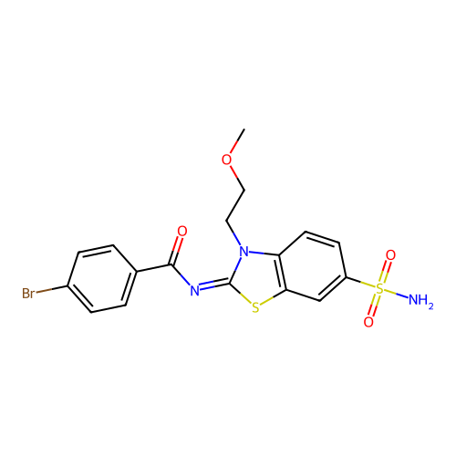 4-bromo-N-[3-(2-methoxyethyl)-6-sulfamoyl-1,3-benzothiazol-2-ylidene]benzamide structure