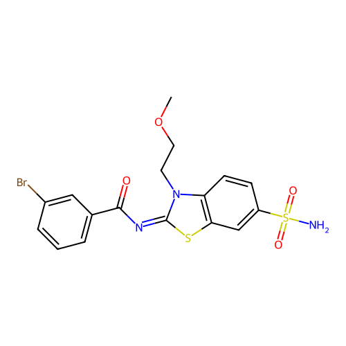3-bromo-N-[3-(2-methoxyethyl)-6-sulfamoyl-1,3-benzothiazol-2-ylidene]benzamide structure