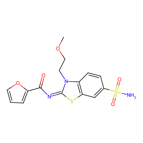 N-[3-(2-methoxyethyl)-6-sulfamoyl-1,3-benzothiazol-2-ylidene]furan-2-carboxamide structure