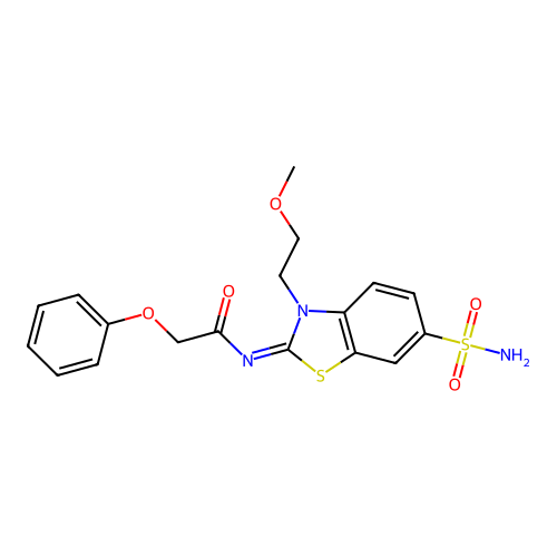 N-[3-(2-methoxyethyl)-6-sulfamoyl-1,3-benzothiazol-2-ylidene]-2-phenoxyacetamide structure