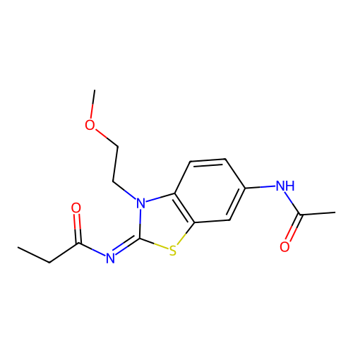 (Z)-N-(6-acetamido-3-(2-methoxyethyl)benzo[d]thiazol-2(3H)-ylidene)propionamide structure