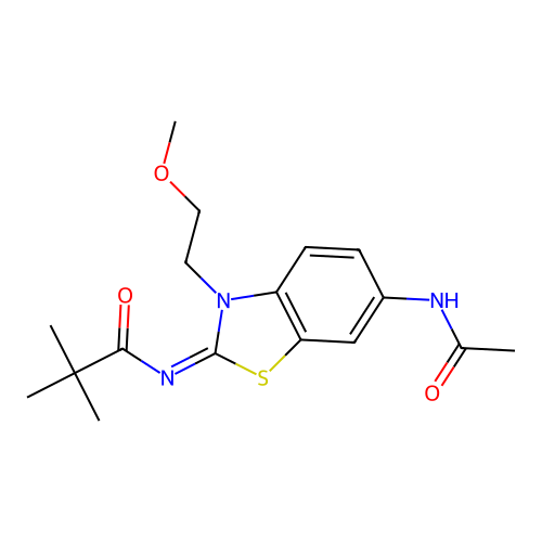 (Z)-N-(6-acetamido-3-(2-methoxyethyl)benzo[d]thiazol-2(3H)-ylidene)pivalamide structure