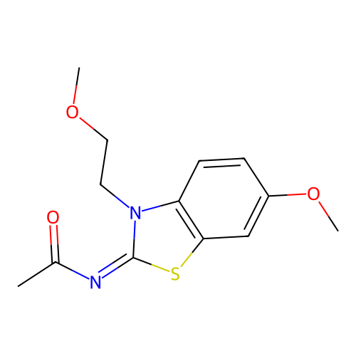 N-[6-methoxy-3-(2-methoxyethyl)-1,3-benzothiazol-2-ylidene]acetamide structure