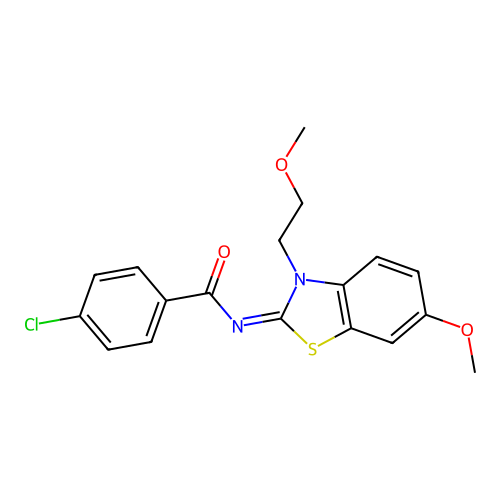 4-chloro-N-[6-methoxy-3-(2-methoxyethyl)-1,3-benzothiazol-2-ylidene]benzamide structure