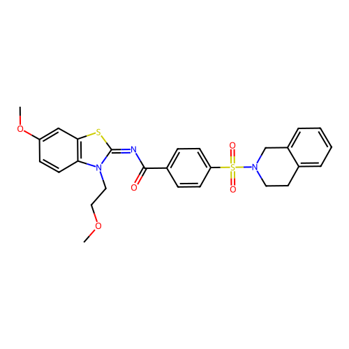 N-[(2Z)-6-methoxy-3-(2-methoxyethyl)-2,3-dihydro-1,3-benzothiazol-2-ylidene]-4-(1,2,3,4-tetrahydroisoquinoline-2-sulfonyl)benzamide structure