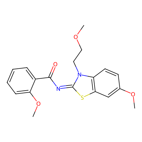 2-methoxy-N-[6-methoxy-3-(2-methoxyethyl)-1,3-benzothiazol-2-ylidene]benzamide structure