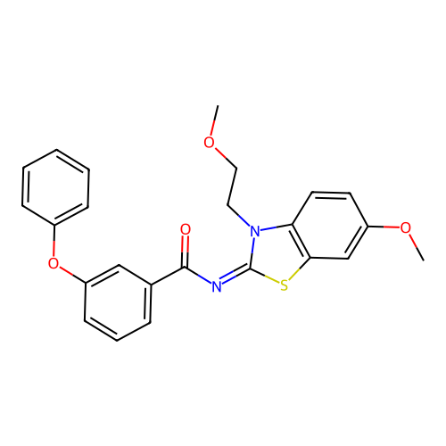 N-[6-methoxy-3-(2-methoxyethyl)-1,3-benzothiazol-2-ylidene]-3-phenoxybenzamide structure