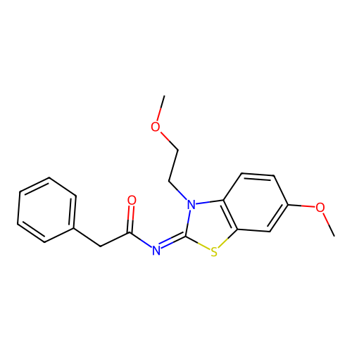 N-[6-methoxy-3-(2-methoxyethyl)-1,3-benzothiazol-2-ylidene]-2-phenylacetamide structure
