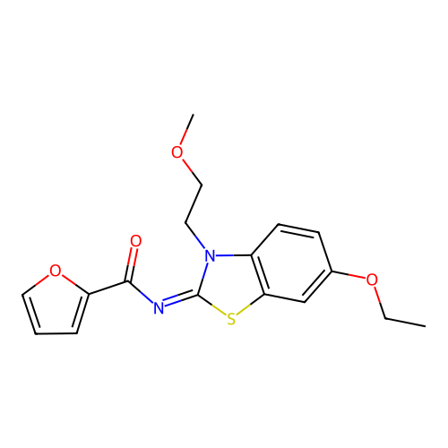 N-[6-ethoxy-3-(2-methoxyethyl)-1,3-benzothiazol-2-ylidene]furan-2-carboxamide structure