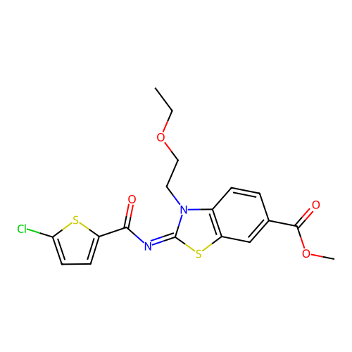 (Z)-methyl 2-((5-chlorothiophene-2-carbonyl)imino)-3-(2-ethoxyethyl)-2,3-dihydrobenzo[d]thiazole-6-carboxylate structure