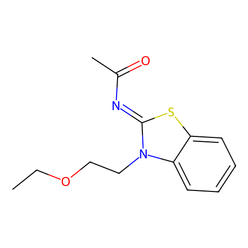 N-[3-(2-ethoxyethyl)-1,3-benzothiazol-2-ylidene]acetamide structure
