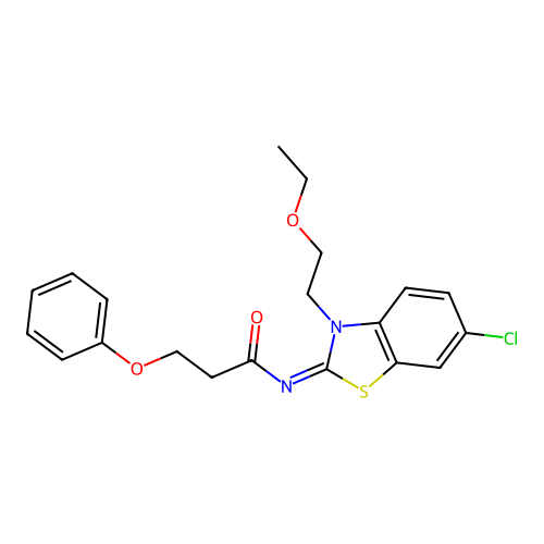 N-[6-chloro-3-(2-ethoxyethyl)-1,3-benzothiazol-2-ylidene]-3-phenoxypropanamide structure