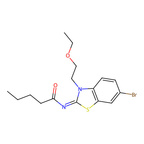 (Z)-N-(6-bromo-3-(2-ethoxyethyl)benzo[d]thiazol-2(3H)-ylidene)pentanamide structure