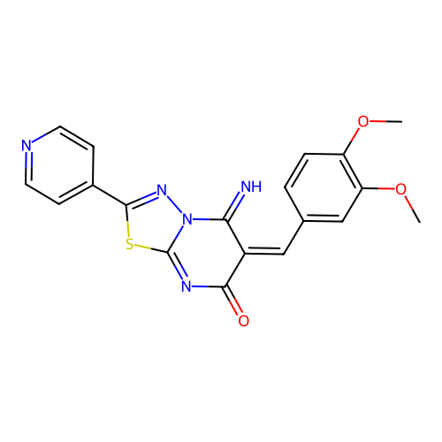 (E)-6-(3,4-dimethoxybenzylidene)-5-imino-2-(pyridin-4-yl)-5H-[1,3,4]thiadiazolo[3,2-a]pyrimidin-7(6H)-one structure