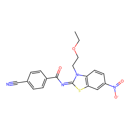 4-cyano-N-[3-(2-ethoxyethyl)-6-nitro-1,3-benzothiazol-2-ylidene]benzamide structure