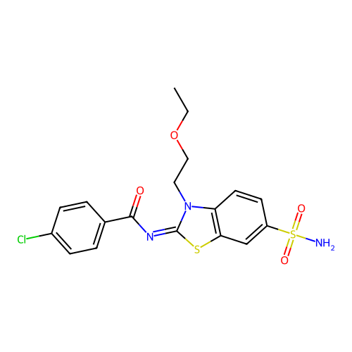 4-chloro-N-[3-(2-ethoxyethyl)-6-sulfamoyl-1,3-benzothiazol-2-ylidene]benzamide structure