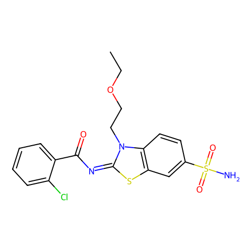 2-chloro-N-[3-(2-ethoxyethyl)-6-sulfamoyl-1,3-benzothiazol-2-ylidene]benzamide structure
