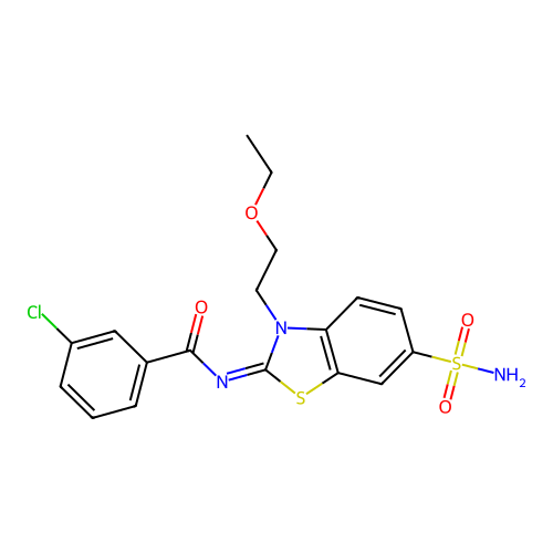 3-chloro-N-[3-(2-ethoxyethyl)-6-sulfamoyl-1,3-benzothiazol-2-ylidene]benzamide structure