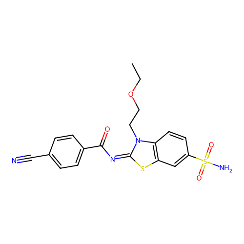 4-cyano-N-[3-(2-ethoxyethyl)-6-sulfamoyl-1,3-benzothiazol-2-ylidene]benzamide structure