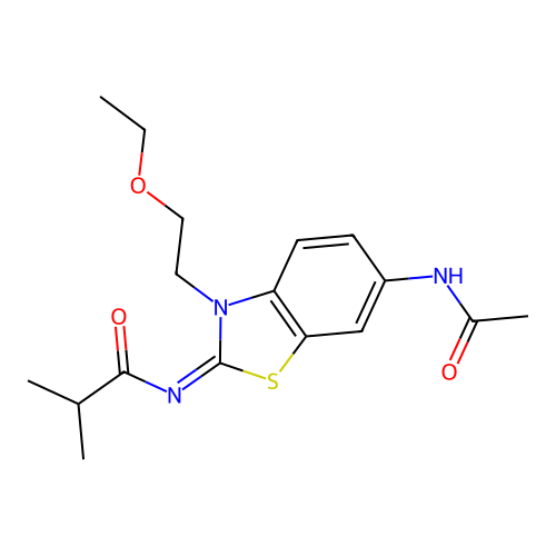 (Z)-N-(6-acetamido-3-(2-ethoxyethyl)benzo[d]thiazol-2(3H)-ylidene)isobutyramide structure