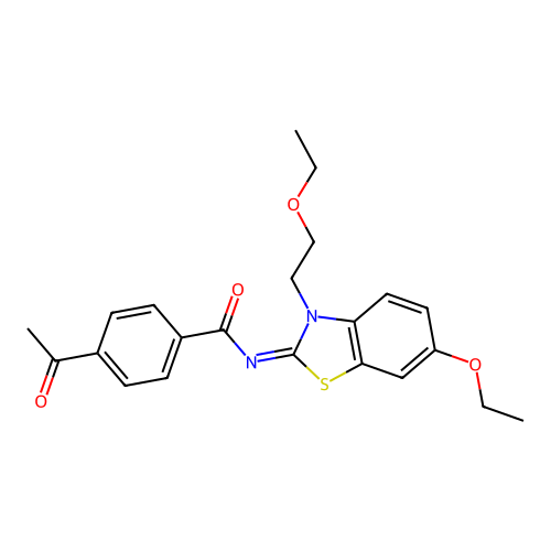 4-acetyl-N-[6-ethoxy-3-(2-ethoxyethyl)-1,3-benzothiazol-2-ylidene]benzamide structure