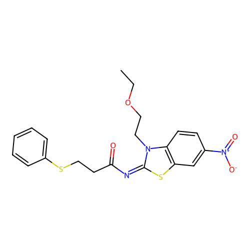 (Z)-N-(3-(2-ethoxyethyl)-6-nitrobenzo[d]thiazol-2(3H)-ylidene)-3-(phenylthio)propanamide structure