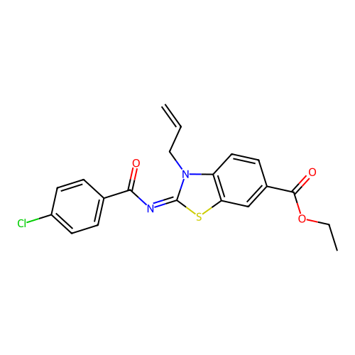 Ethyl 2-(4-chlorobenzoyl)imino-3-prop-2-enyl-1,3-benzothiazole-6-carboxylate structure