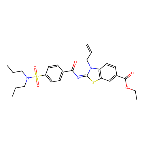 (Z)-ethyl 3-allyl-2-((4-(N,N-dipropylsulfamoyl)benzoyl)imino)-2,3-dihydrobenzo[d]thiazole-6-carboxylate structure