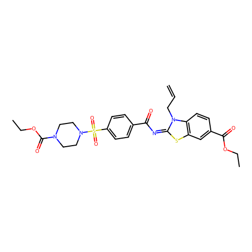 (Z)-ethyl 3-allyl-2-((4-((4-(ethoxycarbonyl)piperazin-1-yl)sulfonyl)benzoyl)imino)-2,3-dihydrobenzo[d]thiazole-6-carboxylate structure