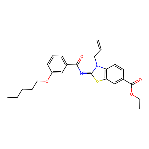 Ethyl 2-(3-pentoxybenzoyl)imino-3-prop-2-enyl-1,3-benzothiazole-6-carboxylate structure