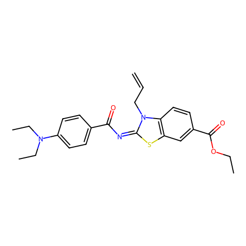 ethyl 2-[4-(diethylamino)benzoyl]imino-3-prop-2-enyl-1,3-benzothiazole-6-carboxylate structure