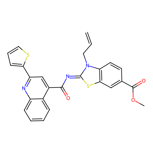 (Z)-methyl 3-allyl-2-((2-(thiophen-2-yl)quinoline-4-carbonyl)imino)-2,3-dihydrobenzo[d]thiazole-6-carboxylate structure