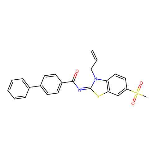 N-(6-methylsulfonyl-3-prop-2-enyl-1,3-benzothiazol-2-ylidene)-4-phenylbenzamide structure