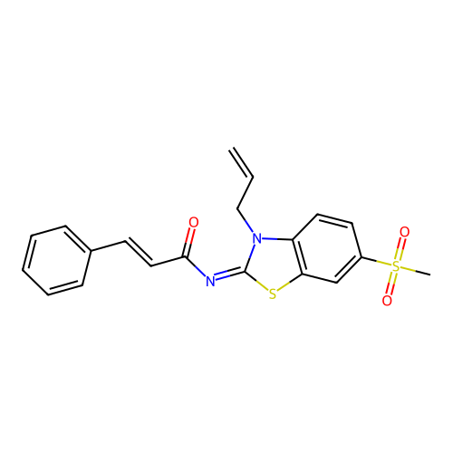 (Z)-N-(3-allyl-6-(methylsulfonyl)benzo[d]thiazol-2(3H)-ylidene)cinnamamide structure