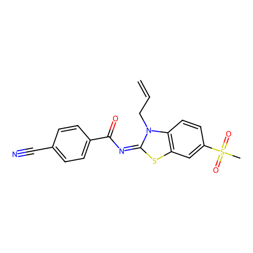 (Z)-N-(3-allyl-6-(methylsulfonyl)benzo[d]thiazol-2(3H)-ylidene)-4-cyanobenzamide structure