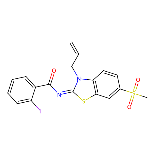 (Z)-N-(3-allyl-6-(methylsulfonyl)benzo[d]thiazol-2(3H)-ylidene)-2-iodobenzamide structure