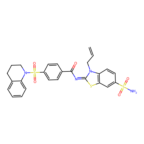 N-[(2Z)-3-(prop-2-en-1-yl)-6-sulfamoyl-2,3-dihydro-1,3-benzothiazol-2-ylidene]-4-(1,2,3,4-tetrahydroquinoline-1-sulfonyl)benzamide structure