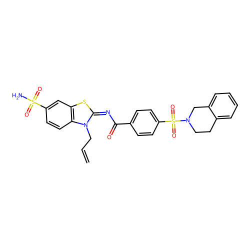 4-(3,4-dihydro-1H-isoquinolin-2-ylsulfonyl)-N-(3-prop-2-enyl-6-sulfamoyl-1,3-benzothiazol-2-ylidene)benzamide structure