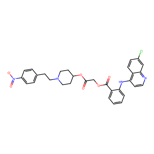Benzoic acid, 2-((7-chloro-4-quinolinyl)amino)-, 2-((1-(2-(4-nitrophenyl)ethyl)-4-piperidinyl)oxy)-2-oxoethyl ester structure