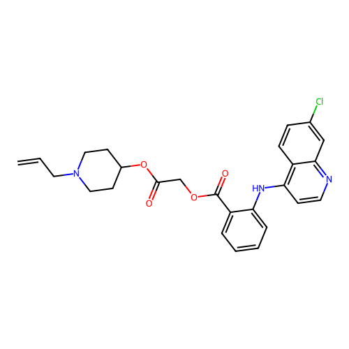N-Allyl-4-piperidyl N-(7-chloro-4-quinolyl)anthraniloyloxyacetate structure