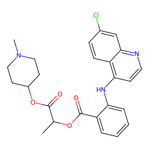 N-Methyl-4-piperidyl alpha-(N-(7-chloro-4-quinolyl)anthraniloyloxy)propionate structure