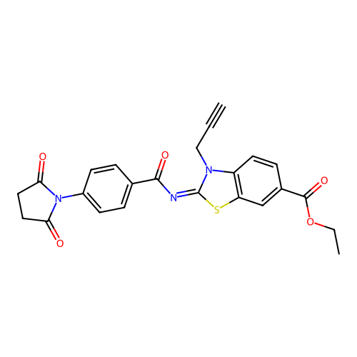 (Z)-ethyl 2-((4-(2,5-dioxopyrrolidin-1-yl)benzoyl)imino)-3-(prop-2-yn-1-yl)-2,3-dihydrobenzo[d]thiazole-6-carboxylate structure