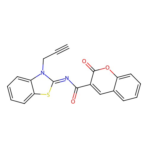 2-oxo-N-(3-prop-2-ynyl-1,3-benzothiazol-2-ylidene)chromene-3-carboxamide structure