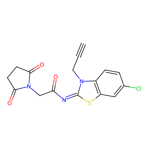 (Z)-N-(6-chloro-3-(prop-2-yn-1-yl)benzo[d]thiazol-2(3H)-ylidene)-2-(2,5-dioxopyrrolidin-1-yl)acetamide structure