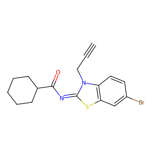 N-(6-bromo-3-prop-2-ynyl-1,3-benzothiazol-2-ylidene)cyclohexanecarboxamide structure