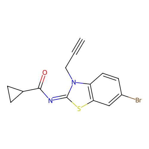 N-(6-bromo-3-prop-2-ynyl-1,3-benzothiazol-2-ylidene)cyclopropanecarboxamide structure