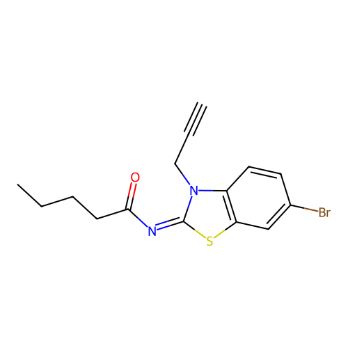 N-(6-bromo-3-prop-2-ynyl-1,3-benzothiazol-2-ylidene)pentanamide structure