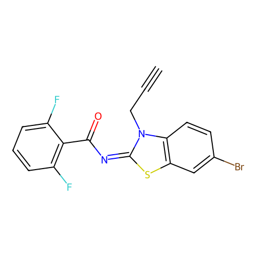 N-(6-bromo-3-prop-2-ynyl-1,3-benzothiazol-2-ylidene)-2,6-difluorobenzamide structure